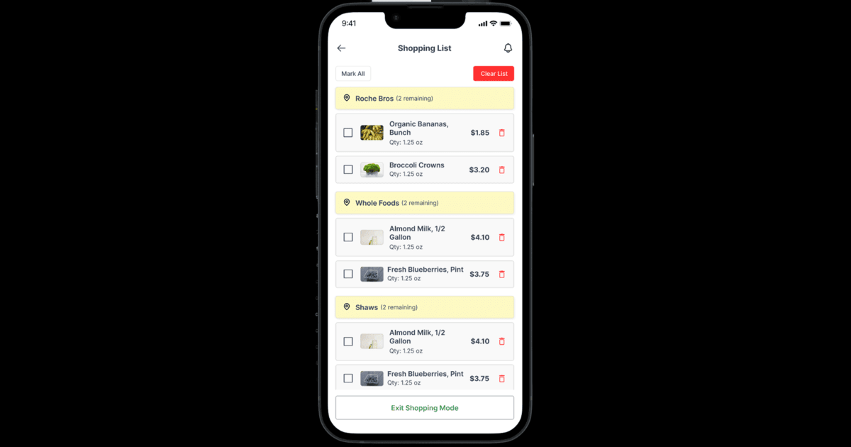 Shopping list to be marked